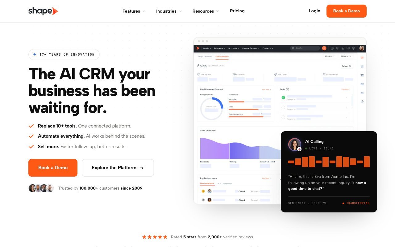 Shape CRM website screenshot